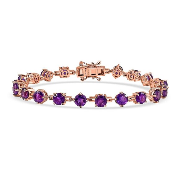 Bracelet Amethyst 9.50 ctw Tennis Bracelet in 18K Rose Gold Plated 7.25 inches - Picture 1 of 4